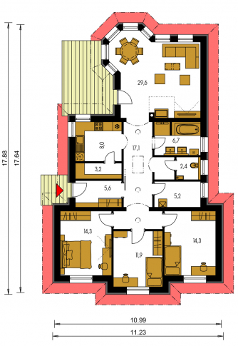Image miroir | Plan de sol du rez-de-chaussée - BUNGALOW 85